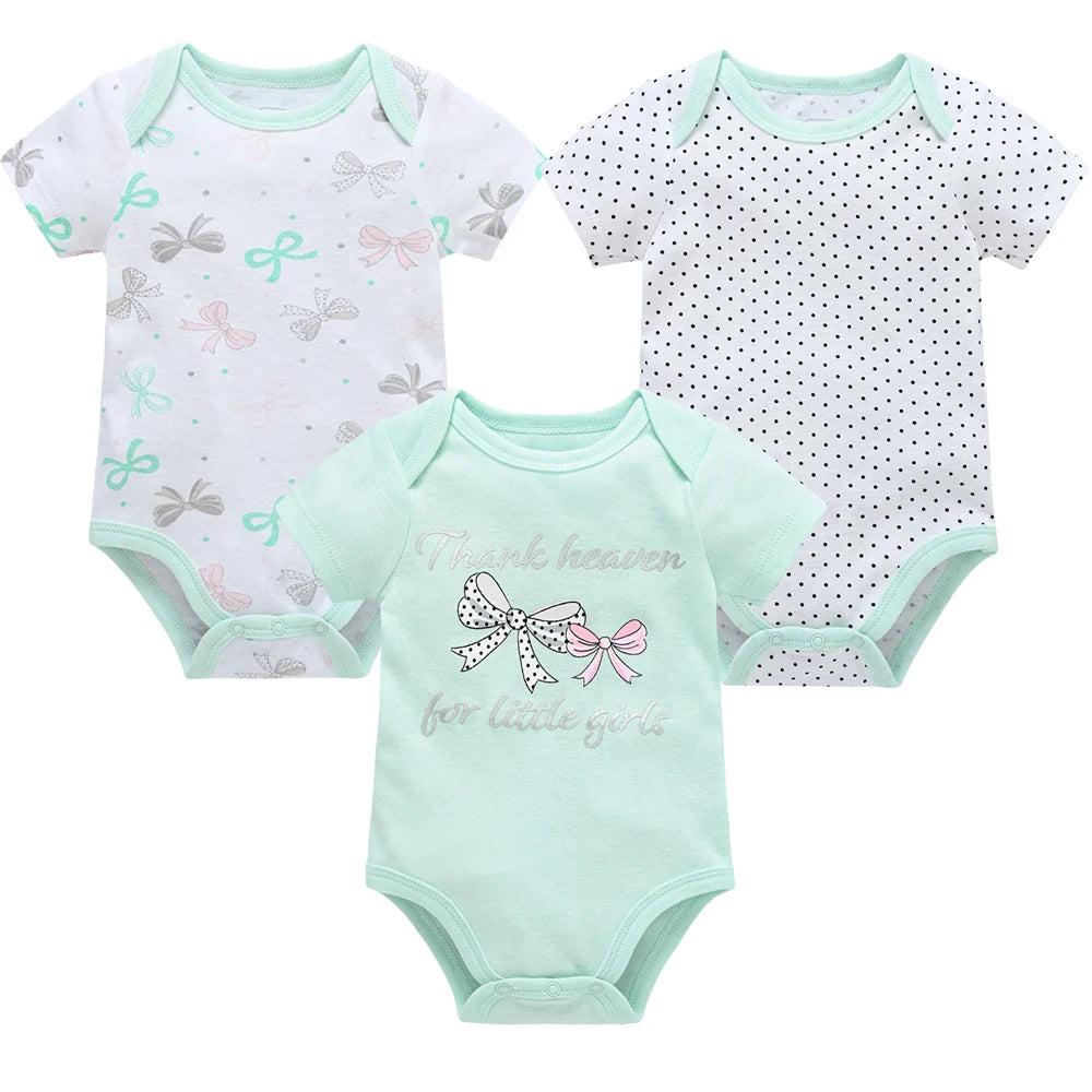 Newborn Baby Girls Clothes 3 Pcs/lot Short Sleeve Cute Design Cotton Bodysuit Summer Girl Clothing