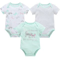 Newborn Baby Girls Clothes 3 Pcs/lot Short Sleeve Cute Design Cotton Bodysuit Summer Girl Clothing