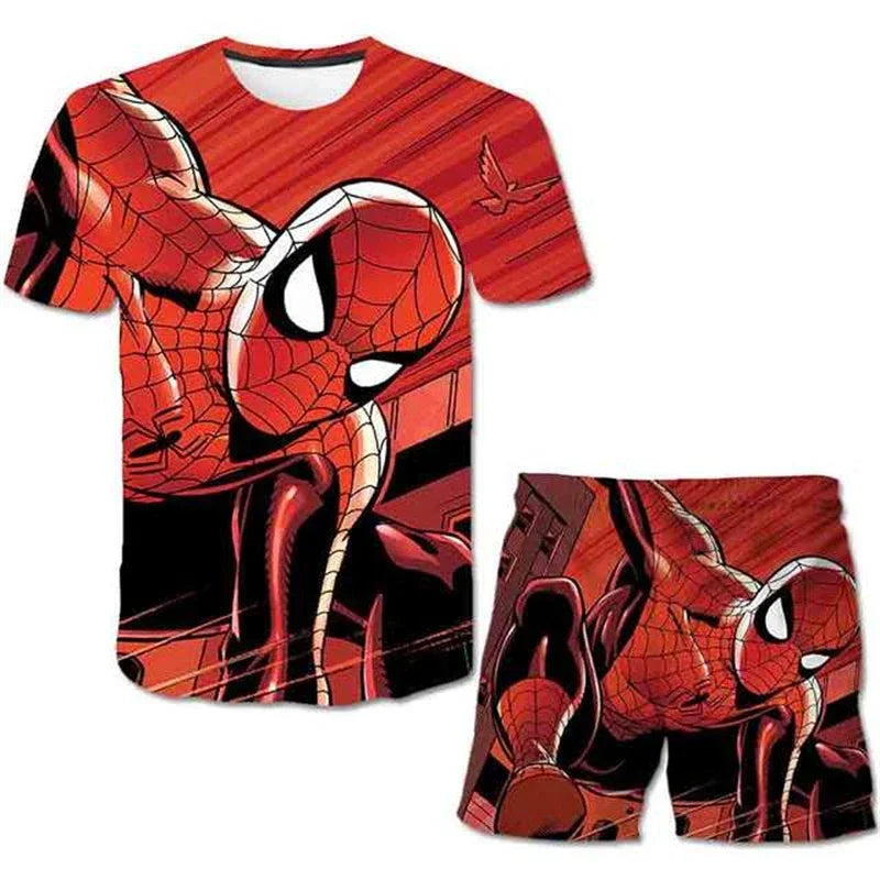 Boys Summer Spider-Man Marvel Hulk Iron Man Spiderman 2 Piece Set Breathable Tshirt & Shorts
