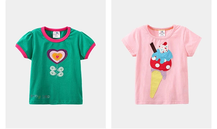 2026 Summer New Arrival 2 3 4 5 6 8 10 Years Kids Children Flower Print Baby Top Basic Cartoon Cotton Girls Short-Sleeve T-Shirt