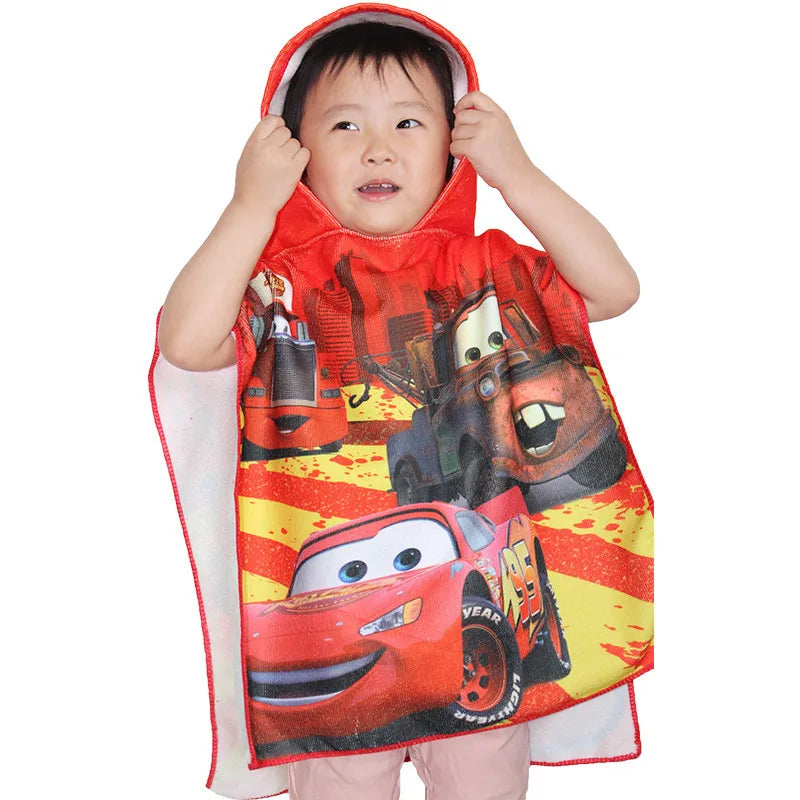 60*120 CM Baby Boys Girls Cartoon Mickey Cars Print Children Hooded Bath Towels Cloak Dry Absorbent Microfiber Bathrobes Pajamas