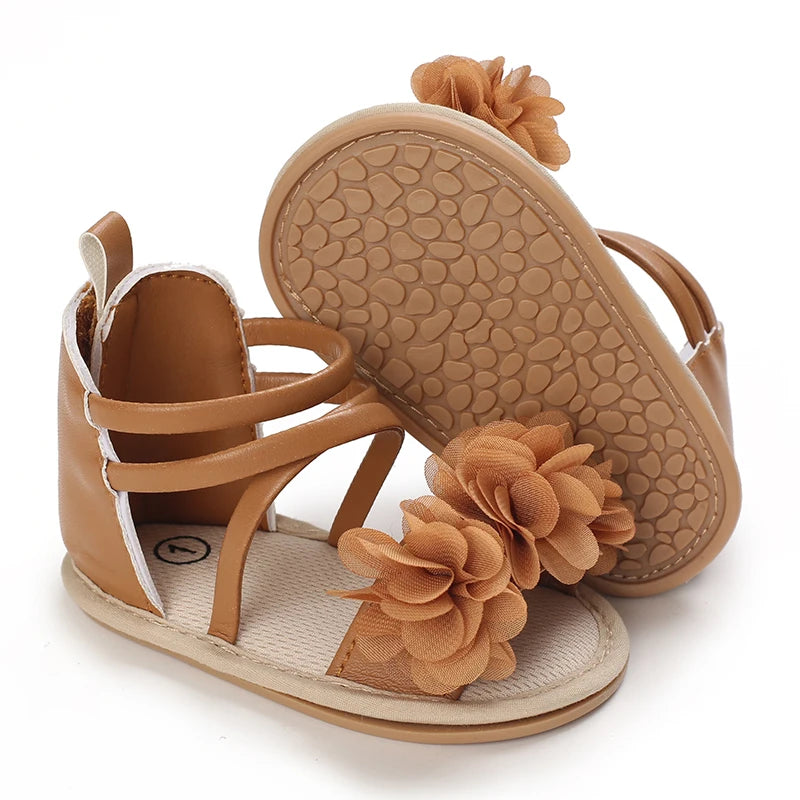 Summer Infant Baby Girl Fashion Shoes Toddler Flats Sandals Soft Rubber Sole Anti-Slip Flower Lace Crib First Walker 0-18M