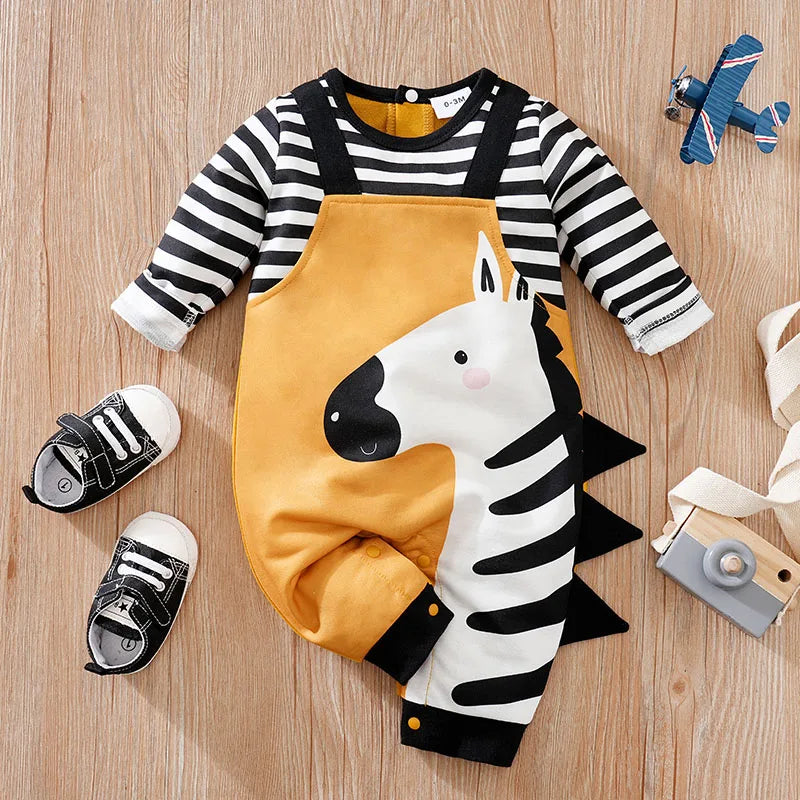 Baby Jumpsuit Cute Cartoon Strap With 3d Zebra Print For Comfortable And Soft Spring And Autumn Long Sleeves 0-18mNewbornClothes - Idrilay 