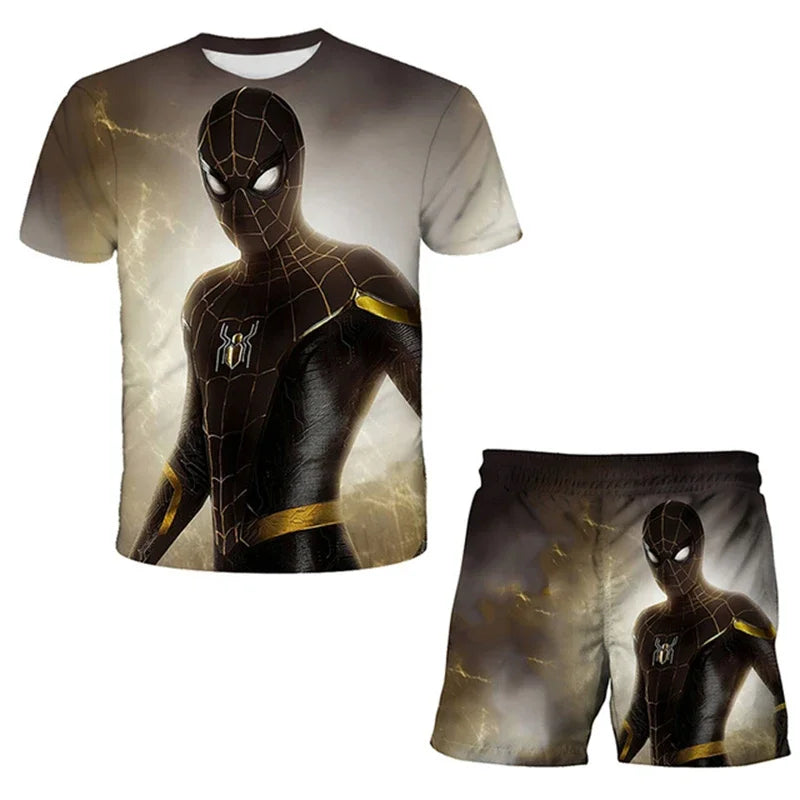 Boys Summer Spider-Man Marvel Hulk Iron Man Spiderman 2 Piece Set Breathable Tshirt & Shorts