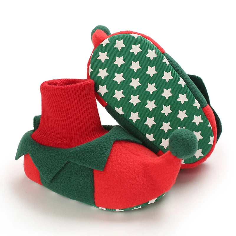 Cute Baby Boy Christmas Boots With Plush Insulation Suitable For 0-1 Year Old Girls Soft Soled and Comfortable Boots The first