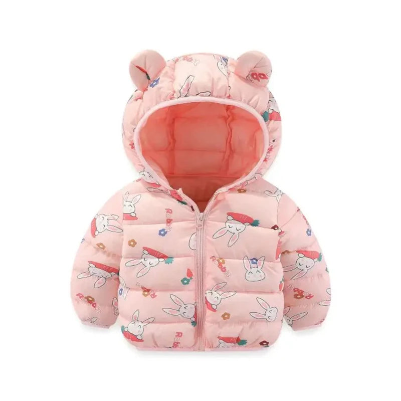 Girls Winter Coat Boy kids Girls Cotton-padded Jacket Character Pattern Baby Hooded Jacket Children Down Jacket