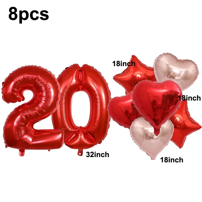 32inch Red 3 Number Balloon Heart Star Foil Balloon Valentine's day Balloon Decorations for Third Anniversary Valentine Party - Idrilay 