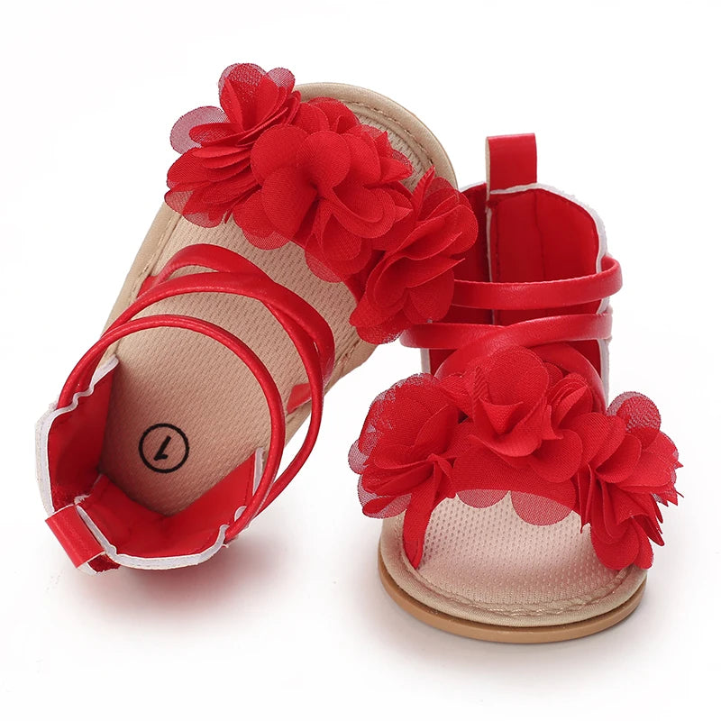 Summer Infant Baby Girl Fashion Shoes Toddler Flats Sandals Soft Rubber Sole Anti-Slip Flower Lace Crib First Walker 0-18M