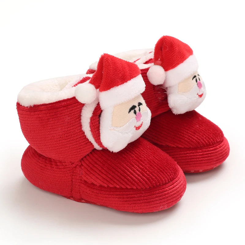 Cute Baby Boy Christmas Boots With Plush Insulation Suitable For 0-1 Year Old Girls Soft Soled and Comfortable Boots The first