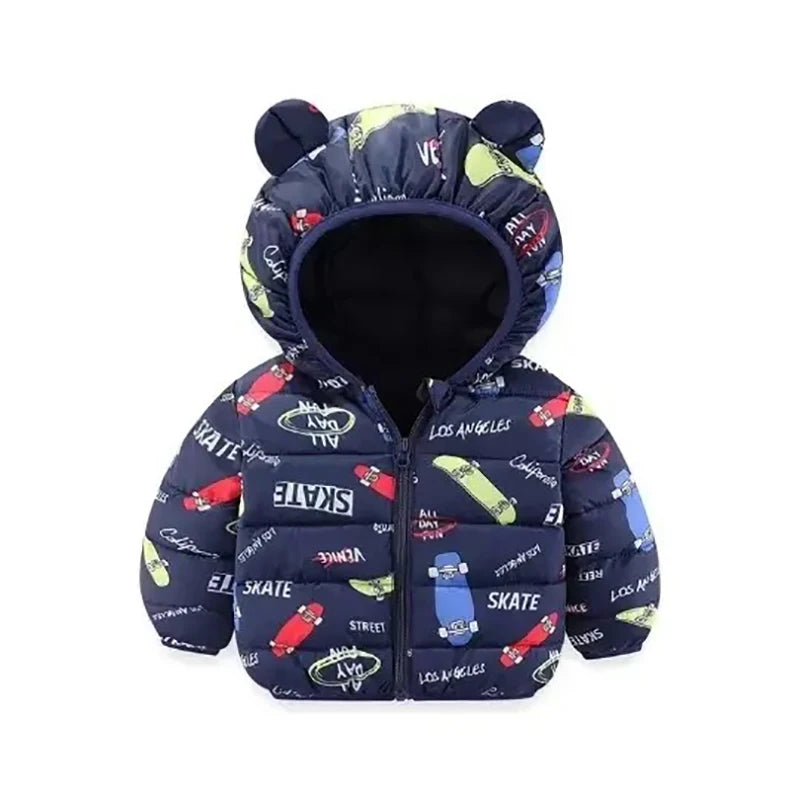 Girls Winter Coat Boy kids Girls Cotton-padded Jacket Character Pattern Baby Hooded Jacket Children Down Jacket