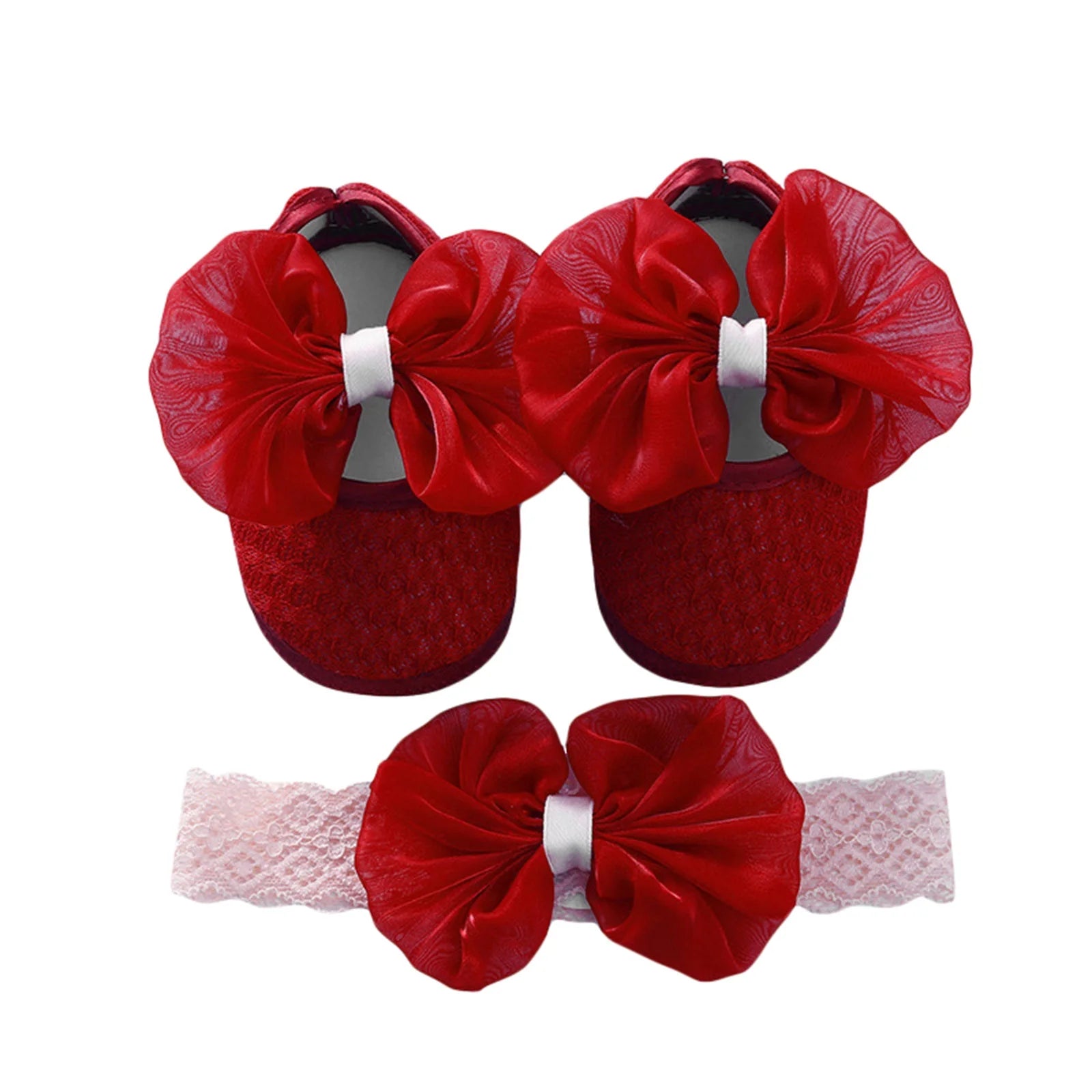 Pudcoco Infant Girl Flat Shoes for Spring Autumn, Bowknot Soft Sole Anti Slip Crib Shoes + Lace Headband