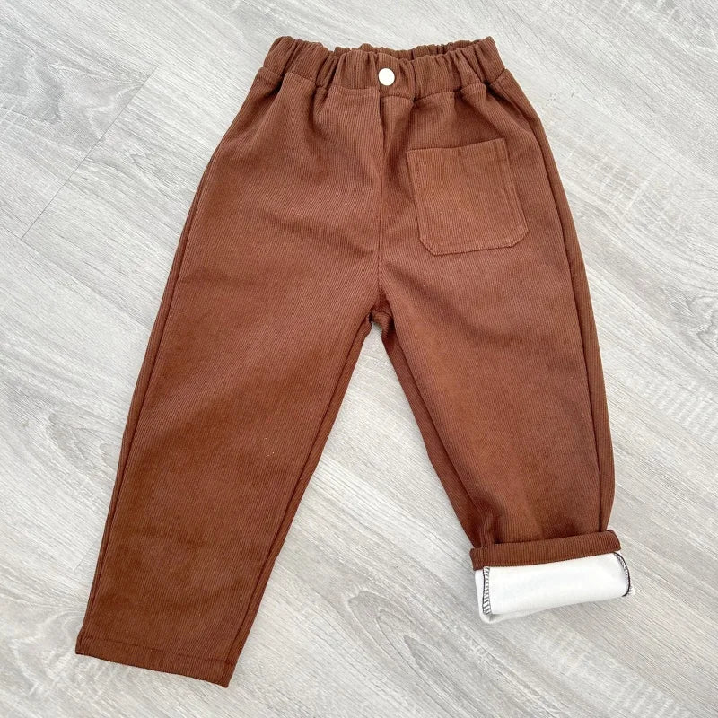 Fashion children's clothing Autumn Winter Kids solid color Corduroy pants Boys soft loose Trousers Girls all-match casual pants - Idrilay 