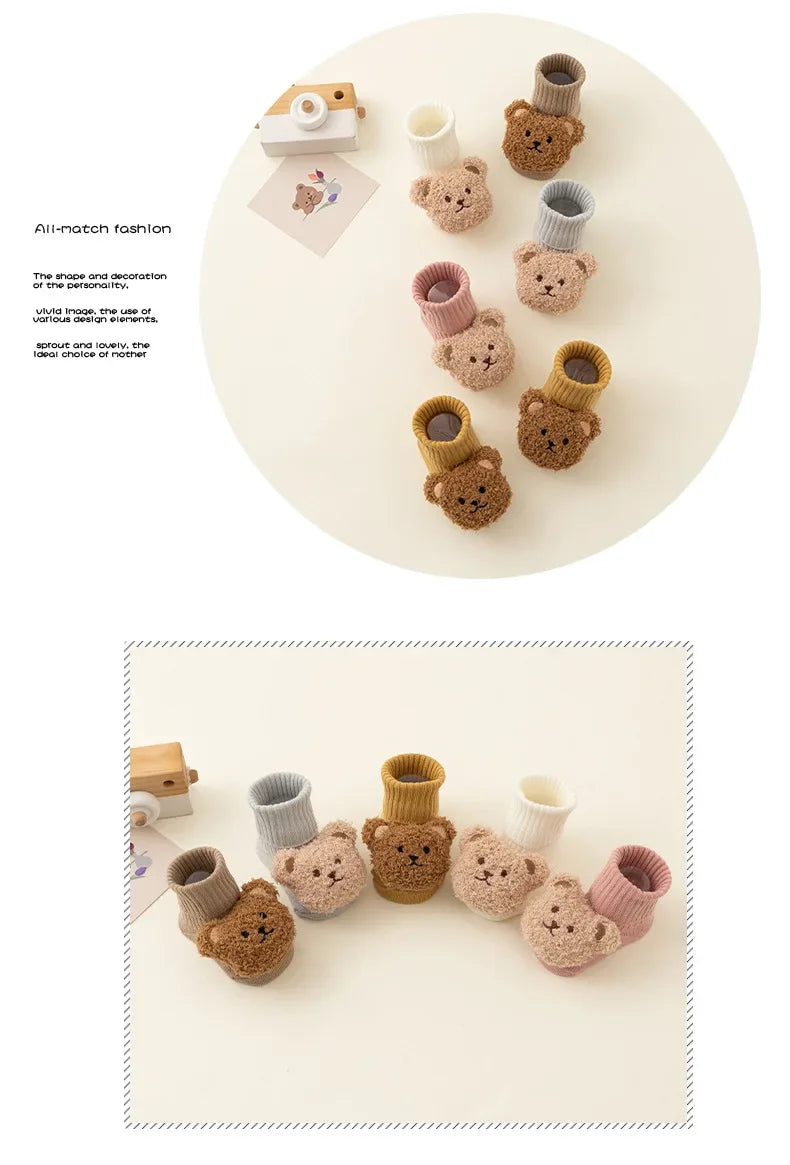 New Baby Winter Autumn Floor Sock Soft Cute Cartoon Bear Doll Toddlers Boys Girls Indoor Shoes Anti-skip 0-3Y Kids Socks