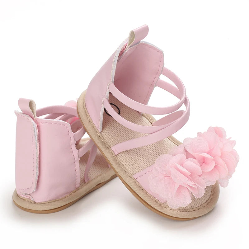 Summer Infant Baby Girl Fashion Shoes Toddler Flats Sandals Soft Rubber Sole Anti-Slip Flower Lace Crib First Walker 0-18M