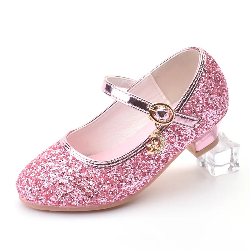 Girls Shoes Children High Heel Glitter Crystal Sandals Fashion Buckle Kids Princess Dance Shoe Student Performance Leather Shoes - Idrilay 