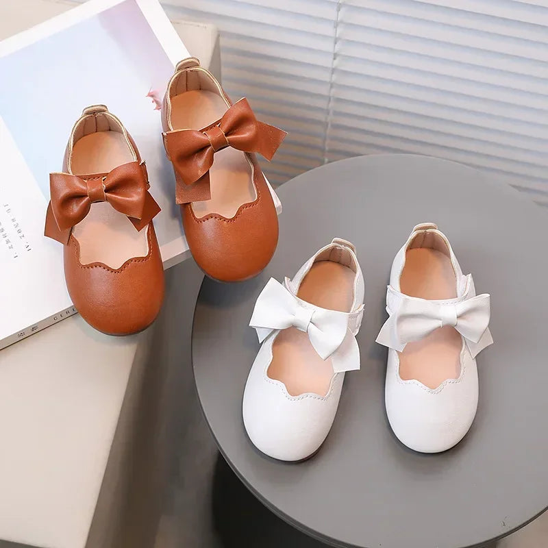 Girls Mary Jane Shoes Children Solid Color Bow Round-toe Bow 2024 New Kids Fashion Soft Moccasin Shoes Baby First Walker Shoes - Idrilay 