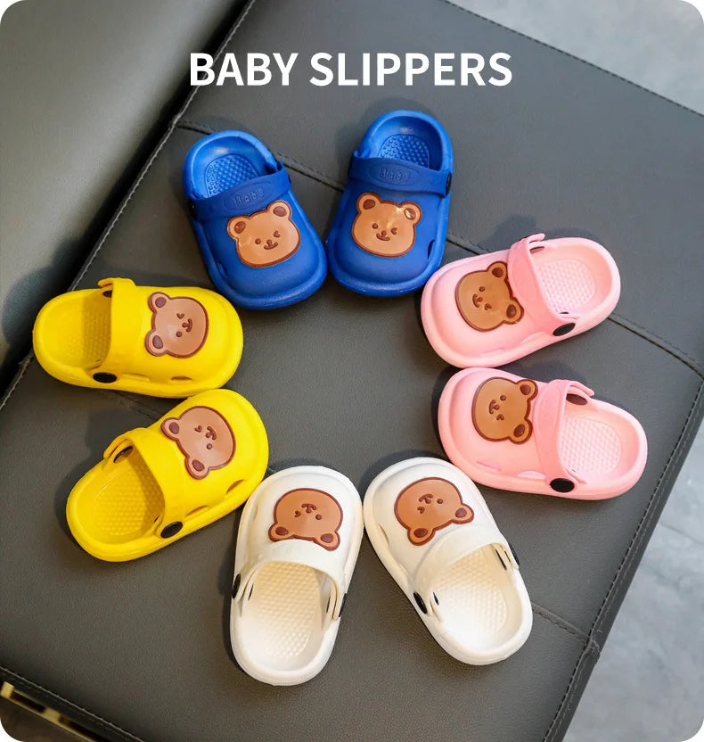 Two-Styles Baby Summer Shoes Cute Bear Baby Sandals Beach Bathroom Toddler Boys Girls Anti-slip Slippers Newborn Infant Sandals