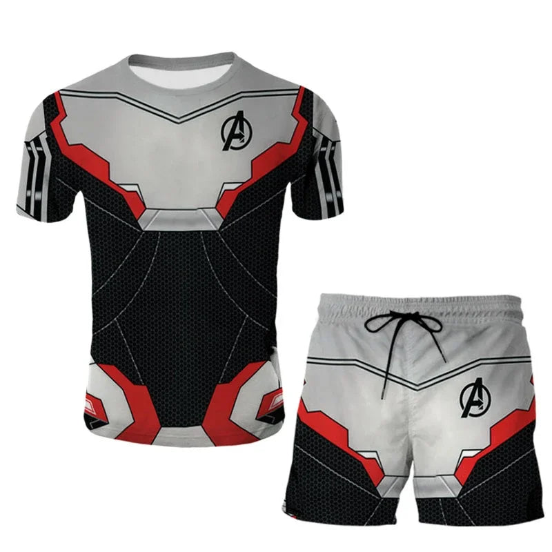 Boys Summer Spider-Man Marvel Hulk Iron Man Spiderman 2 Piece Set Breathable Tshirt & Shorts
