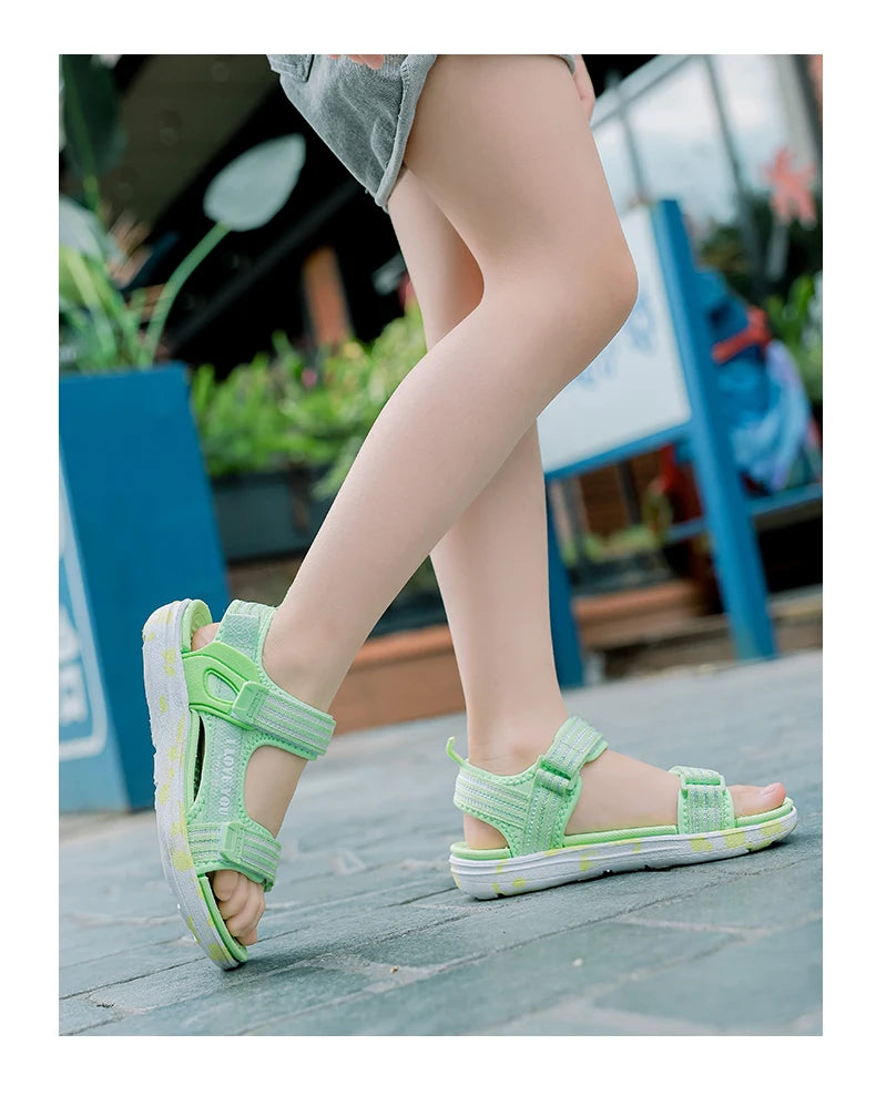 Sandals Girls Soft Soles Casual Shoe Fashionable Princess Shoes New Flowers Pink Flat Shoes  Brand Non-slip Beach Shoes Children