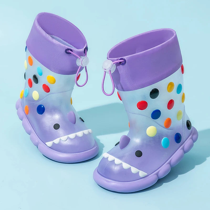 Anti-Slippery Rain Boots Kids Fashion Casual Waterproof Boys Girls Print Cartoon Children PVC Soft Soles Shoes 2023 Summer