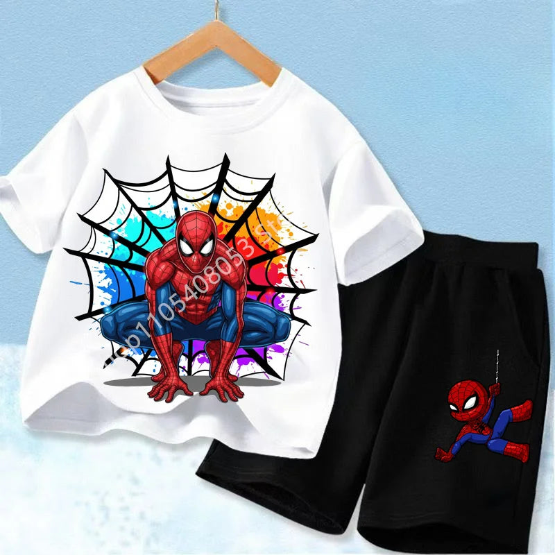 Summer Children Cartoon Spiderman Baby Set Clothing Kids Clothes Children's Short Sleeve T Shirt