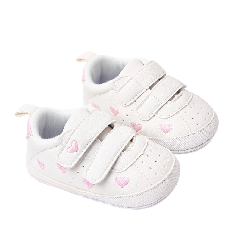 Baby Sneaker PU Leather Heart Star Non-slip Flats First Walking Shoes for Girls Boys