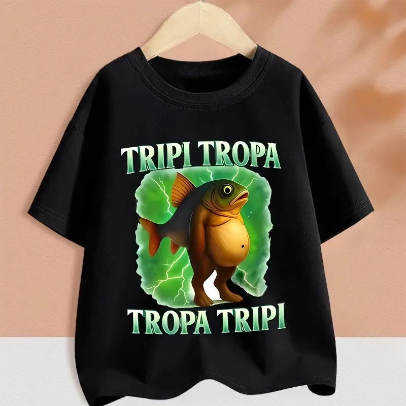2025 Kids Clothes Funny Italian Brainrot T Shirt Cartoon Graphics Casual Vintage Boys Girls Short Sleeve Top Children's Clothing