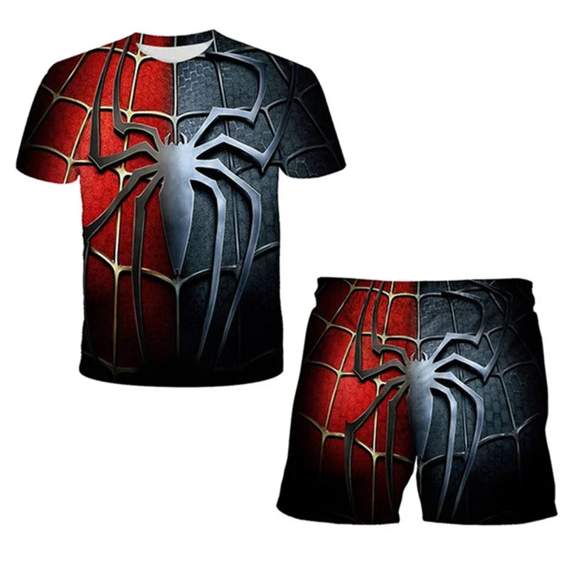 Boys Summer Spider-Man Marvel Hulk Iron Man Spiderman 2 Piece Set Breathable Tshirt & Shorts