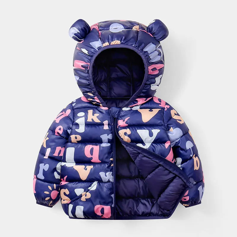 Girls Winter Coat Boy kids Girls Cotton-padded Jacket Character Pattern Baby Hooded Jacket Children Down Jacket