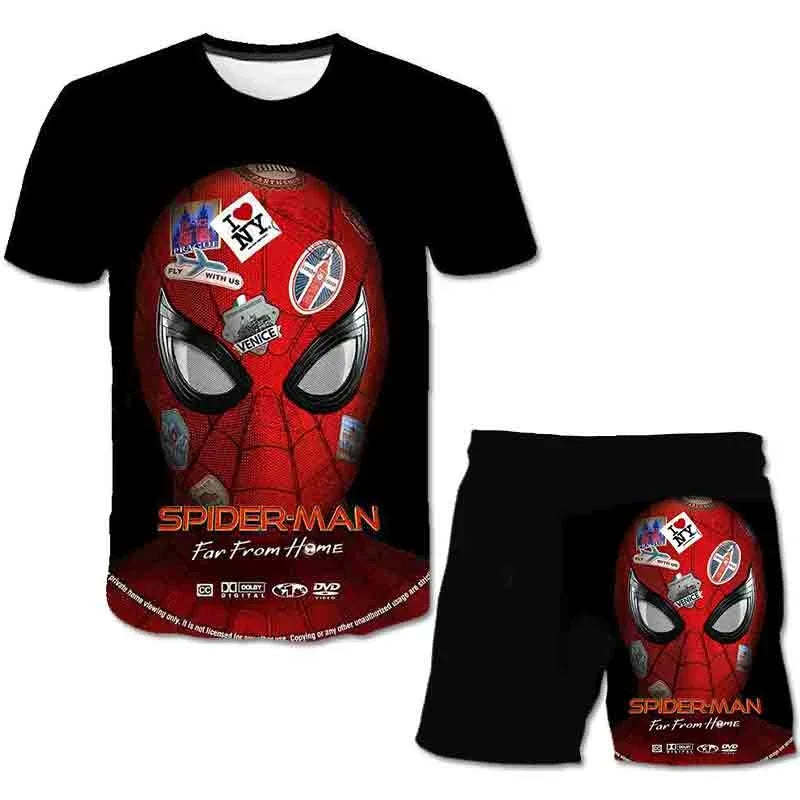 Boys Summer Spider-Man Marvel Hulk Iron Man Spiderman 2 Piece Set Breathable Tshirt & Shorts