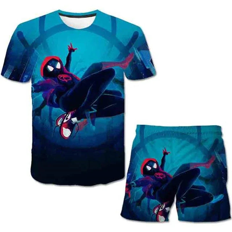 Boys Summer Spider-Man Marvel Hulk Iron Man Spiderman 2 Piece Set Breathable Tshirt & Shorts