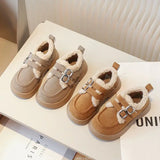 Autumn Winter Children Flats Shoes Solid Plush Warm Korean Style Girls Princess Casual Shoes Soft Bottom Furry Kids Cotton Shoes