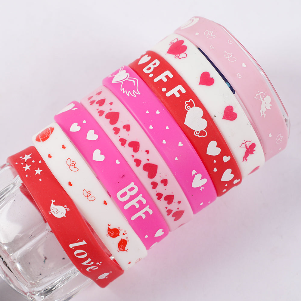12Pcs Sweet Heart Love Slap Bracelets Valentine's Day Wristbands for Wedding Birthday Party Favors Valentine Anniversary Gift - Idrilay 
