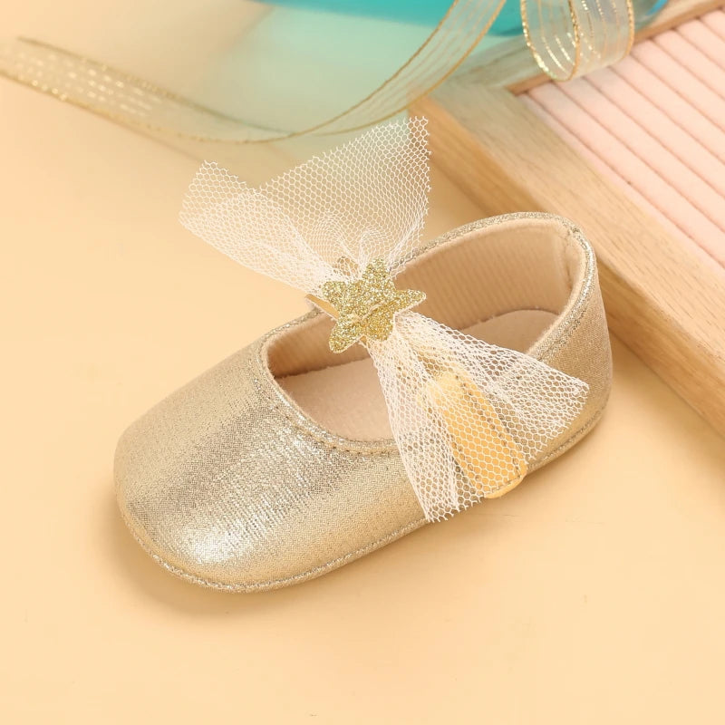 Cute Spring Newborn Golden Baby Shoes Non Slip Cloth Bottom Girl Shoes Elegant Breathable Casual Baby First Walking Shoes 0-18 M