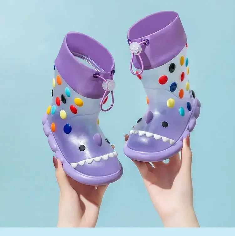 Anti-Slippery Rain Boots Kids Fashion Casual Waterproof Boys Girls Print Cartoon Children PVC Soft Soles Shoes 2023 Summer