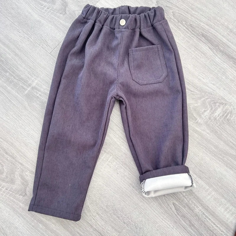 Fashion children's clothing Autumn Winter Kids solid color Corduroy pants Boys soft loose Trousers Girls all-match casual pants - Idrilay 