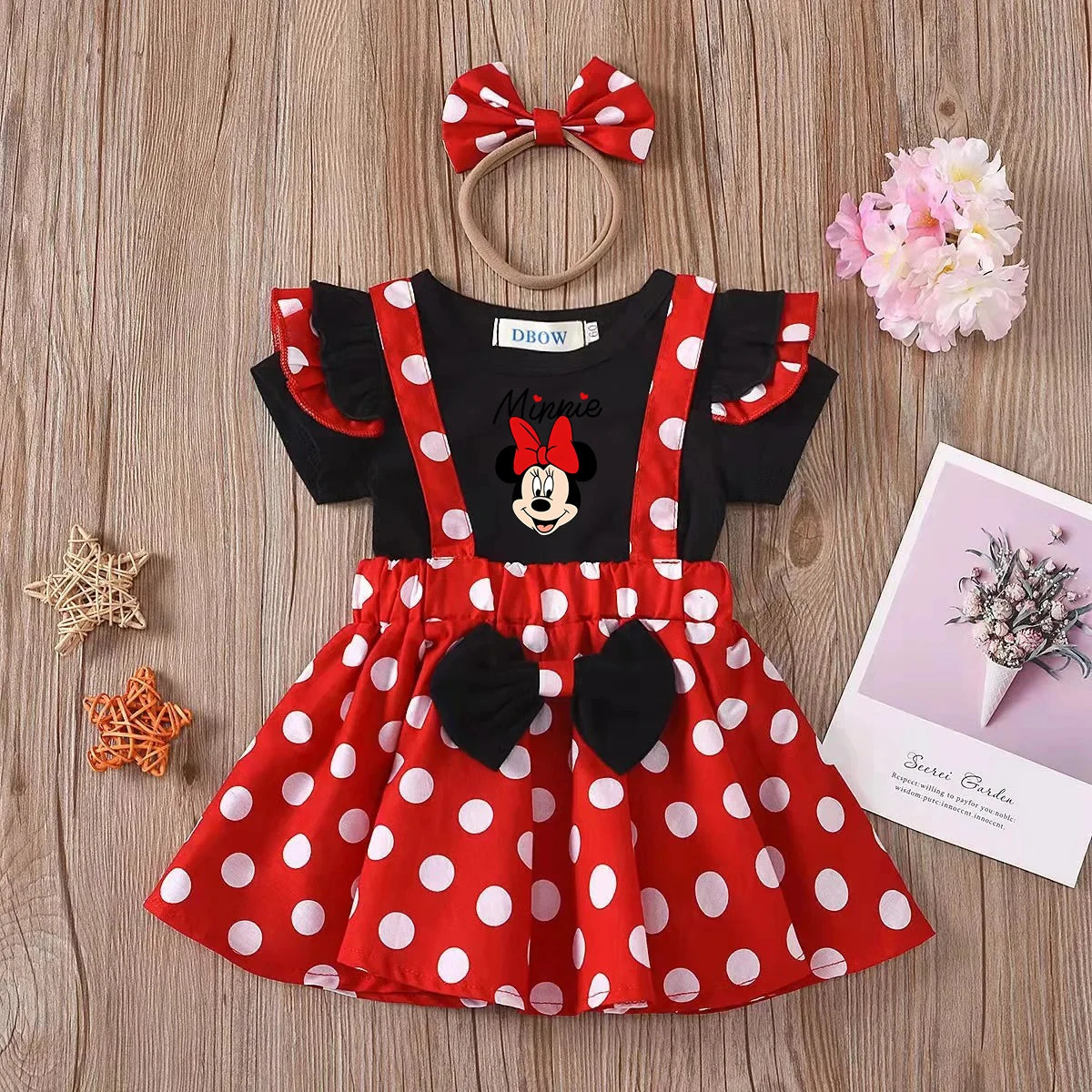 2Pcs/Set Mickey Minnie Mouse Children Outfit Baby Girls Summer Evening Kids Dots Tops Skirt Cosplay Dress with Headband Bow