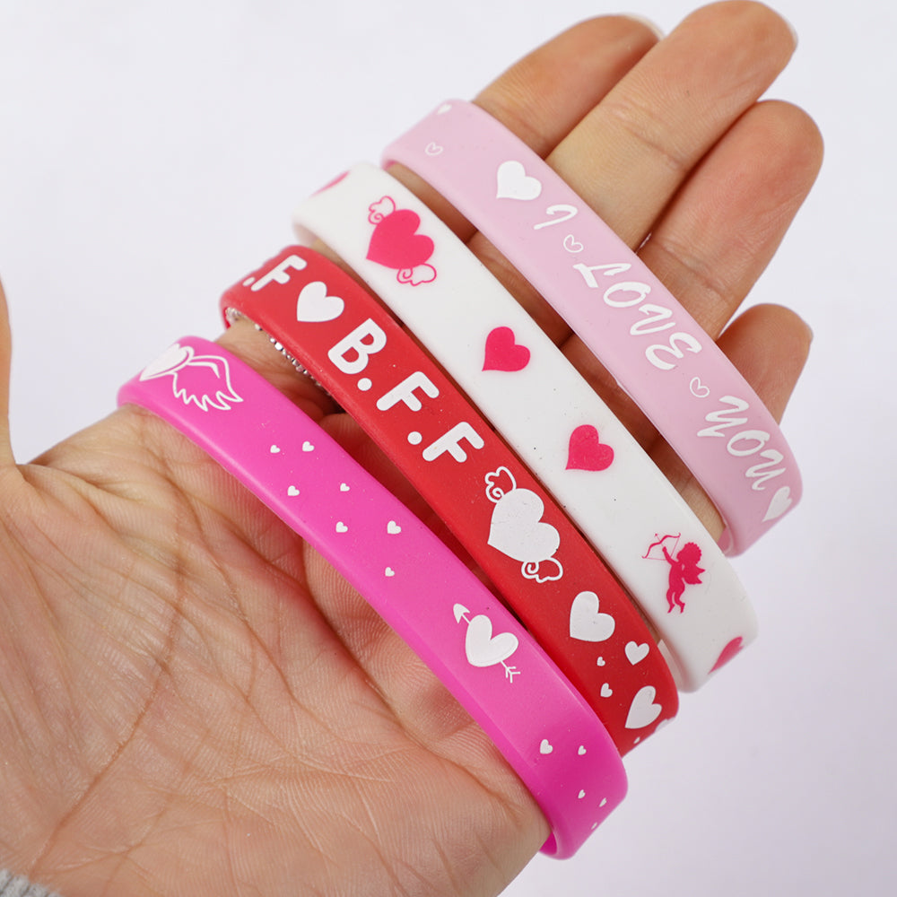 12Pcs Sweet Heart Love Slap Bracelets Valentine's Day Wristbands for Wedding Birthday Party Favors Valentine Anniversary Gift - Idrilay 