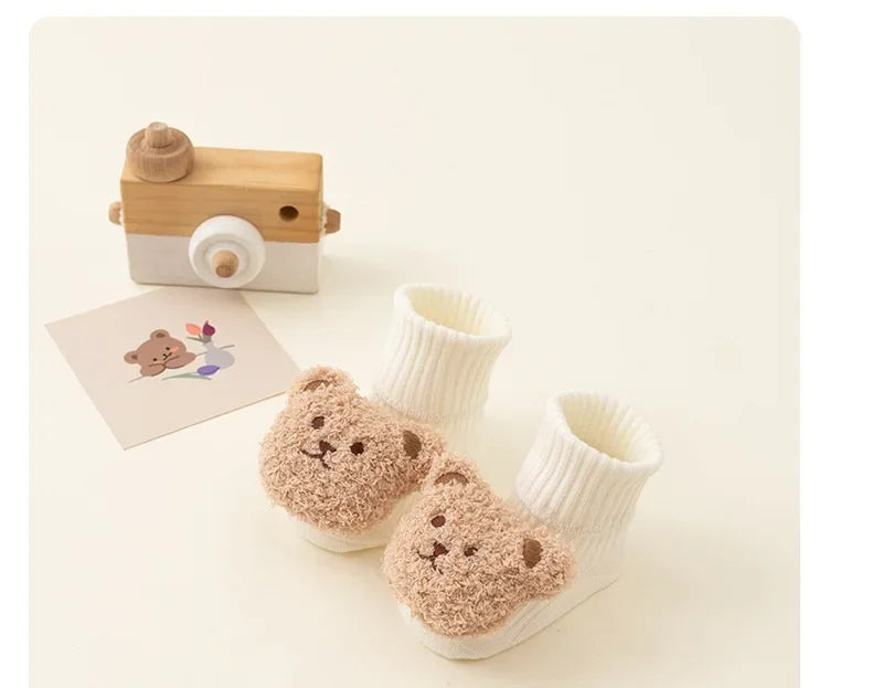 New Baby Winter Autumn Floor Sock Soft Cute Cartoon Bear Doll Toddlers Boys Girls Indoor Shoes Anti-skip 0-3Y Kids Socks