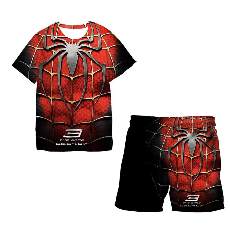 Boys Summer Spider-Man Marvel Hulk Iron Man Spiderman 2 Piece Set Breathable Tshirt & Shorts