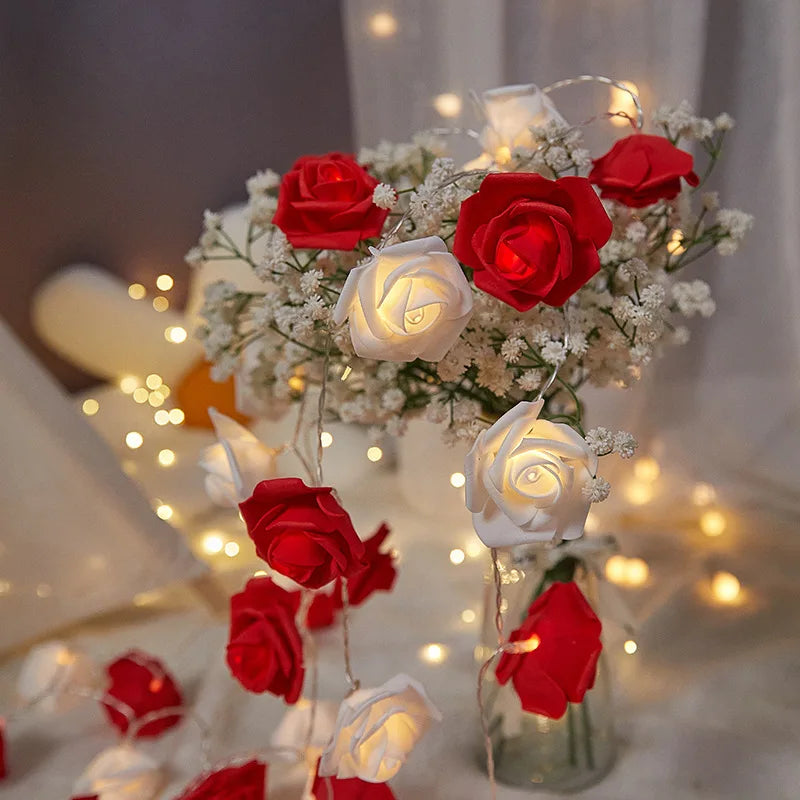 10LED Valentine's Day Rose String Lights Flower Garland Fairy Light Romantic Gift Valentine Anniversary Wedding Party Decoration - Idrilay 