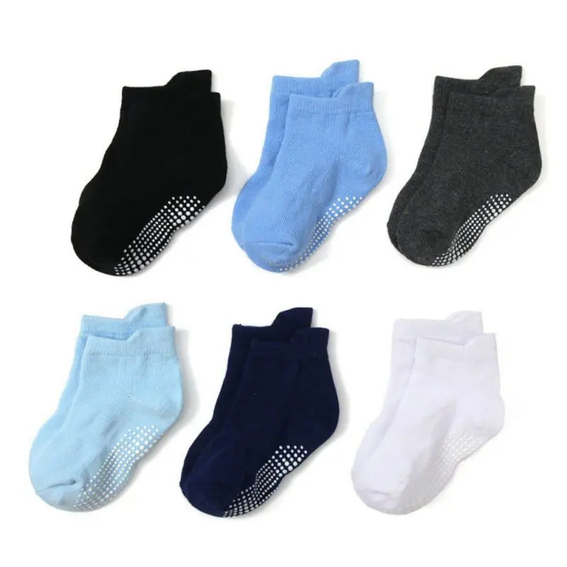 6 Pair Cotton Baby Anti-slip Boat Socks For Boys Girls Low Cut Floor Kids Toddler Sock With Rubber Grips For 0-7Years