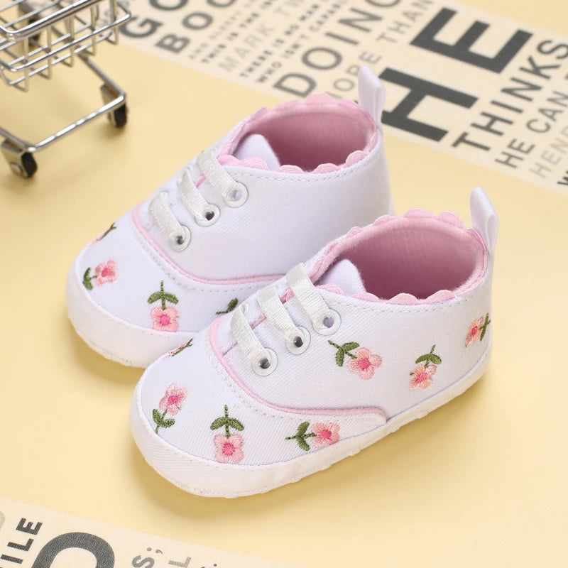 Baby Girl Shoes White Lace Floral Embroidered Soft Shoes Prewalker Walking Toddler Kids Shoes First Walker