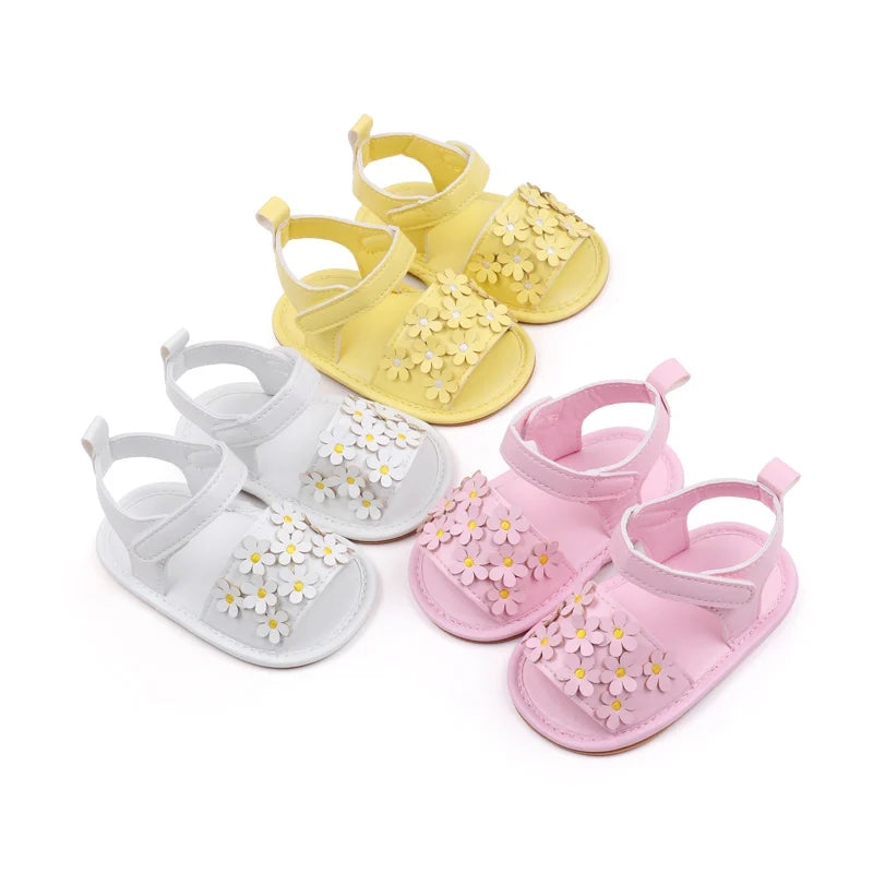 Baby Girl Shoes Cute Flowers Beautiful Sandals Summer Walking Infant Shoes 2024 New Fashion High Quality PU and TPR BHX3195