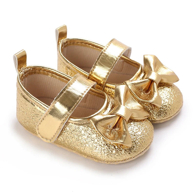 Cute Spring Newborn Golden Baby Shoes Non Slip Cloth Bottom Girl Shoes Elegant Breathable Casual Baby First Walking Shoes 0-18 M