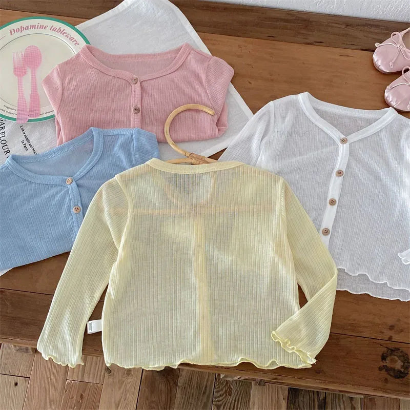 Summer Korean Children Clothing Breathable Soft Kids Casual Coat Baby Toddler Sunscreen Thin Cardigan Toddler Girls Boys Outwear