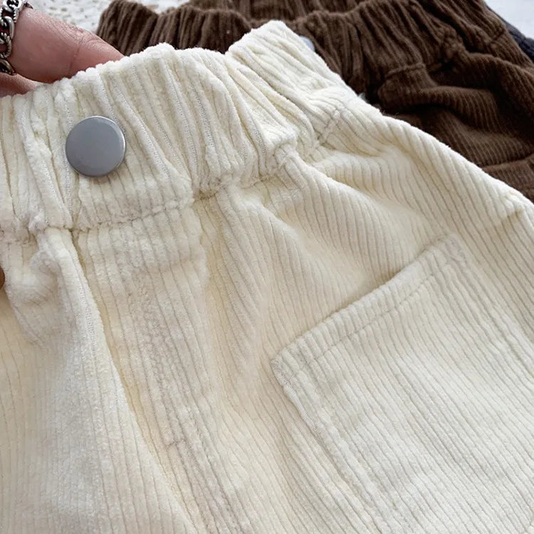 Fashion children's clothing Autumn Winter Kids solid color Corduroy pants Boys soft loose Trousers Girls all-match casual pants - Idrilay 