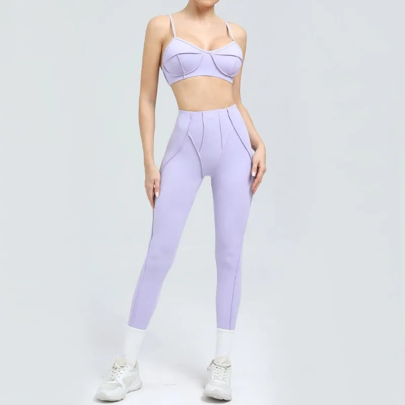 Yoga Sports Fitness Sets High Waist Hip-lifting Trousers Open Back Bra Suit Casual Running Workout Gym Leggings Sexy Sets Women - Idrilay 
