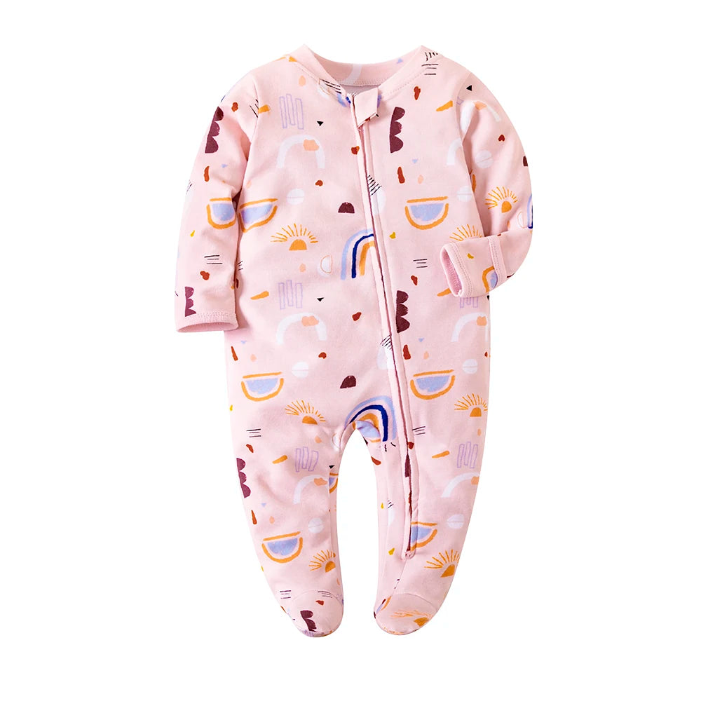 Spring Newborn Footed Pajamas Zipper Girl and Boy Romper Long Sleeve 0-12 Months Baby Clothe Jumpsuit Cotton Solid White Fashion