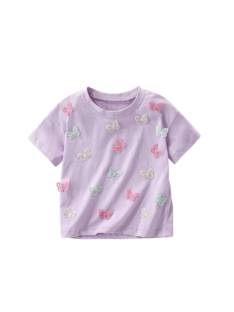 2026 Summer New Arrival 2 3 4 5 6 8 10 Years Kids Children Flower Print Baby Top Basic Cartoon Cotton Girls Short-Sleeve T-Shirt